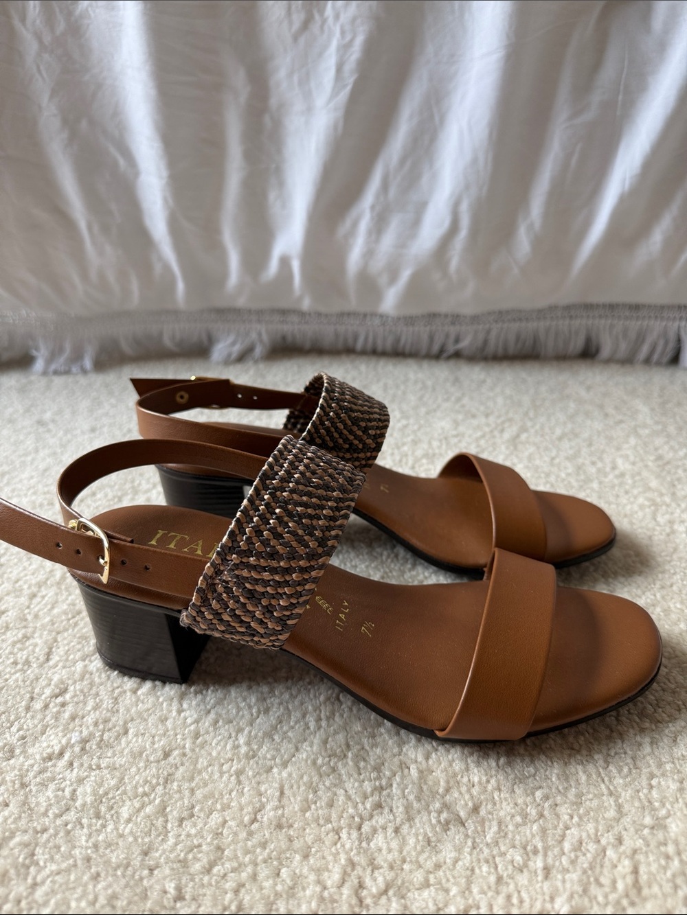 Italian Shoemakers Brown Braided Strap Block Heel Sandals